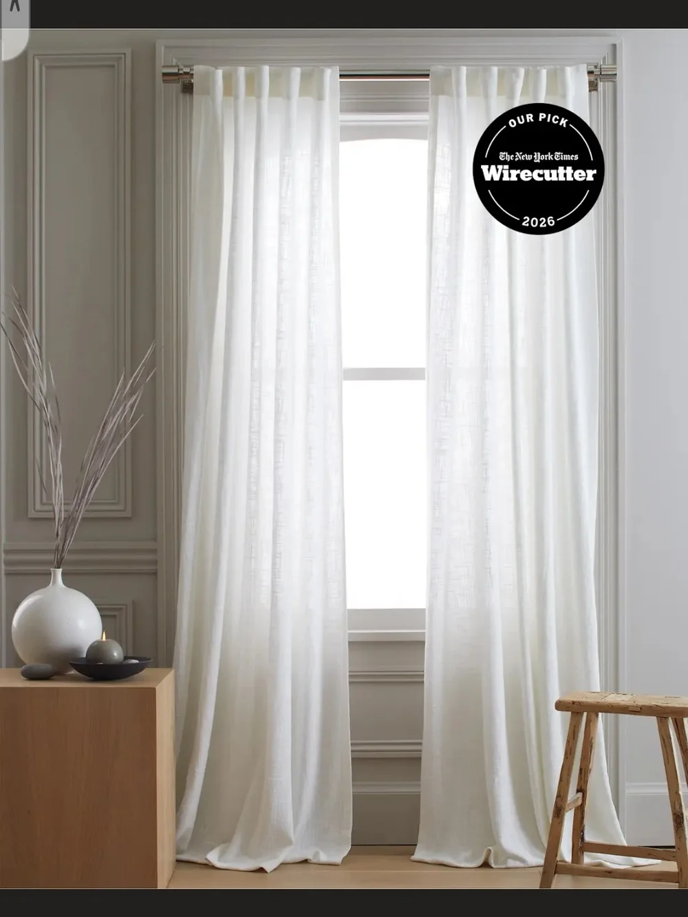 Quince Sheer White Cotton Curtain Panels 48 x 108